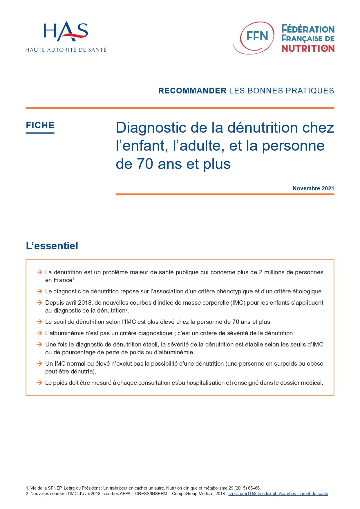 La dénutrition chez l'humain